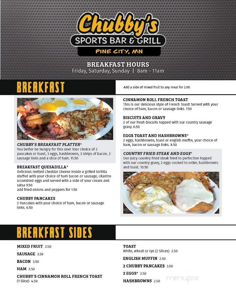 Chubby's Sports Bar and Grill - Pine City, MN menu_pic