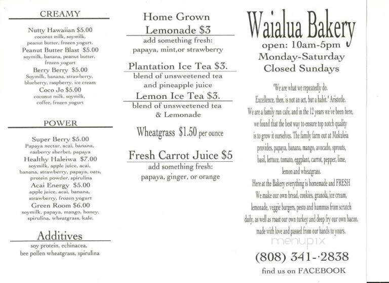 Waialua Bakery - Haleiwa, HI menu_pic
