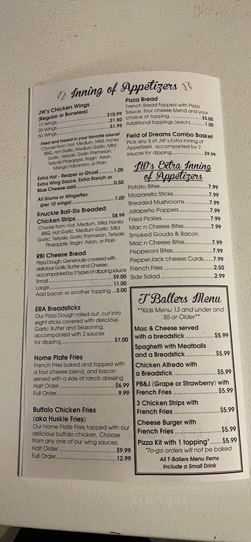 JW's 3rd Base - Rock Falls, IL menu_pic