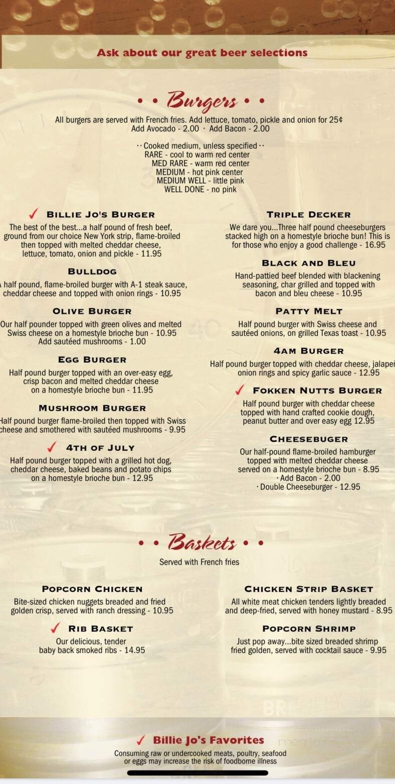 Billie Jo's - Algona, IA menu_pic