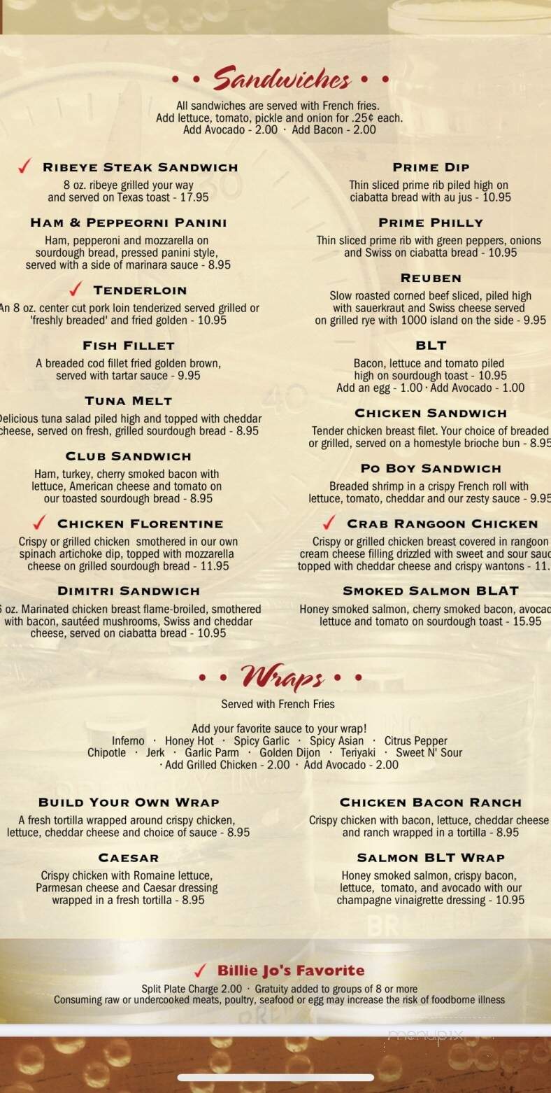 Billie Jo's - Algona, IA menu_pic