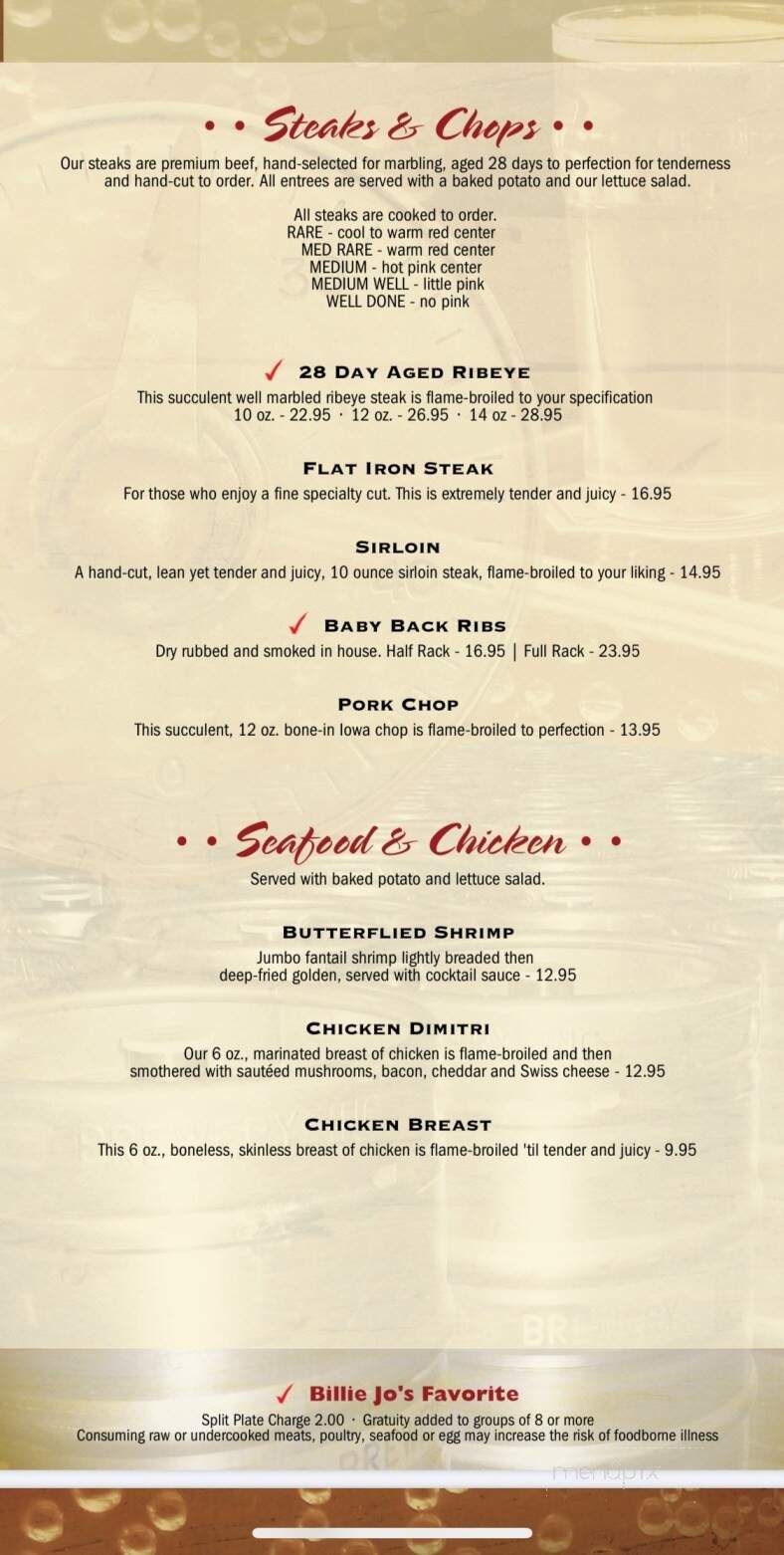Billie Jo's - Algona, IA menu_pic