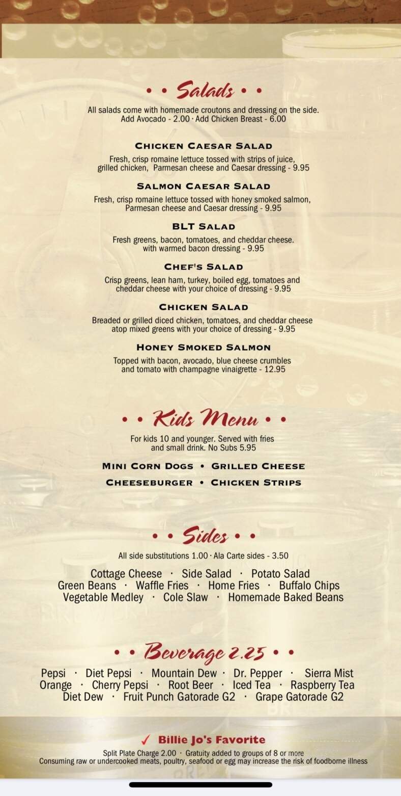 Billie Jo's - Algona, IA menu_pic