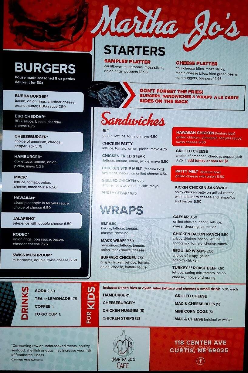 Martha Jo's - Curtis, NE menu_pic