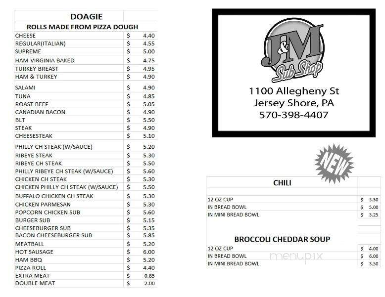 J & M Sub Shop - Jersey Shore, PA menu_pic