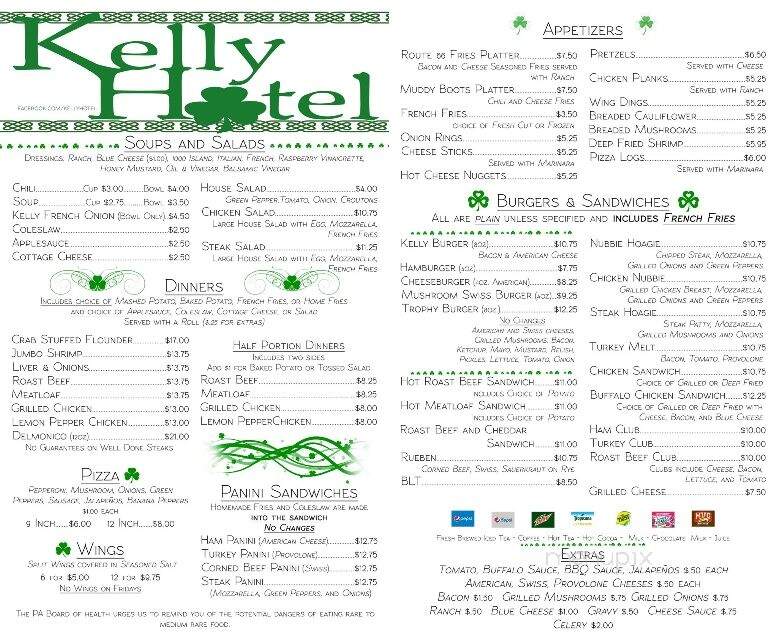 Kelly Hotel - Marienville, PA menu_pic