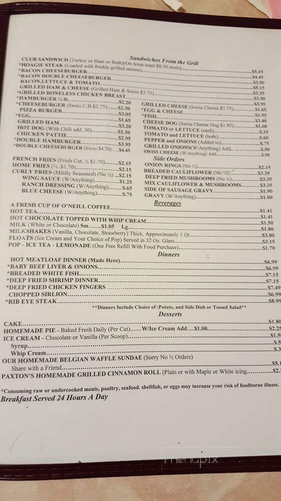 Paxton's Lunch - Greenville, PA menu_pic
