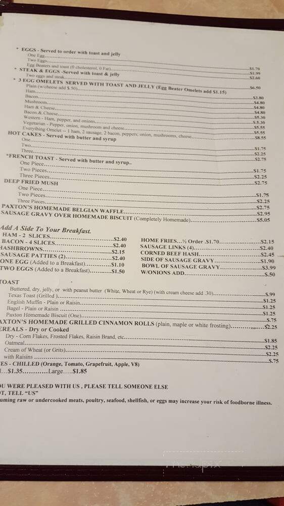 Paxton's Lunch - Greenville, PA menu_pic