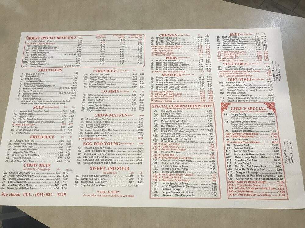 Szechuan Restaurant - Georgetown, SC menu_pic