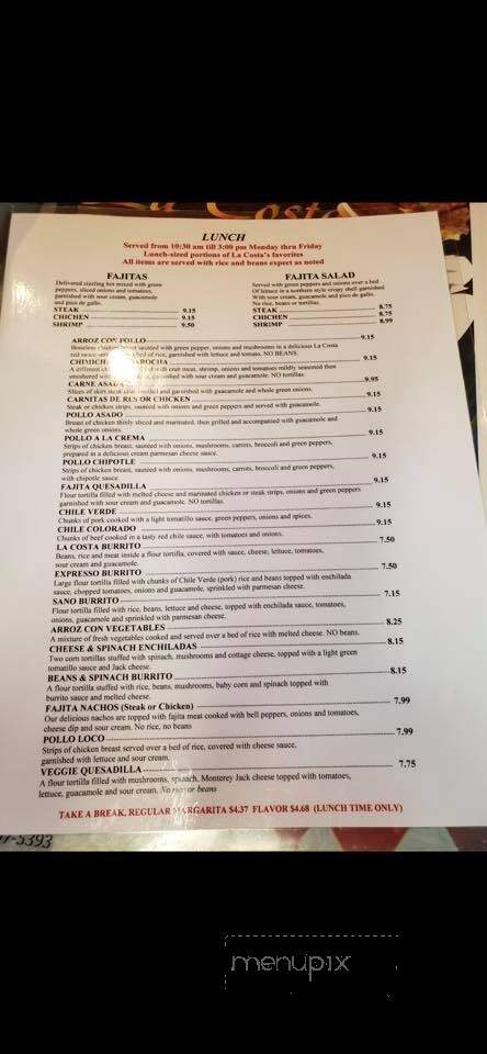 Lacosta Mexican Restaurant - Crossville, TN menu_pic