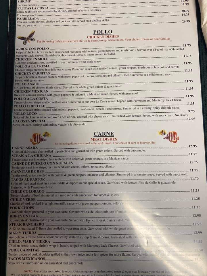 Lacosta Mexican Restaurant - Crossville, TN menu_pic