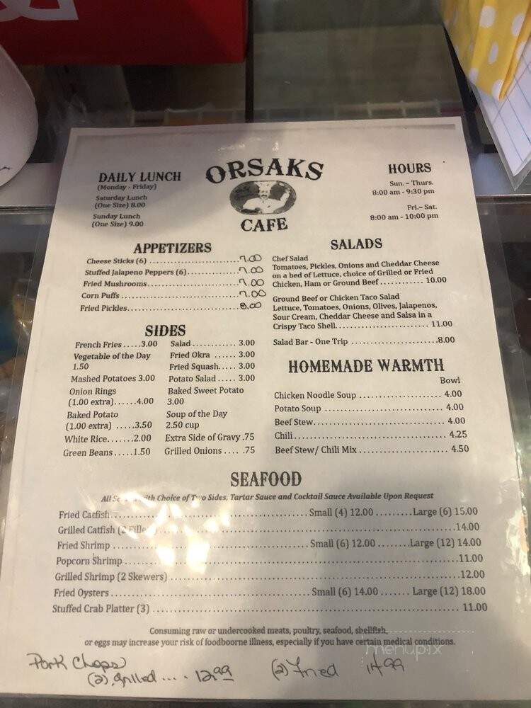 Orsak's Cafe - Fayetteville, TX menu_pic