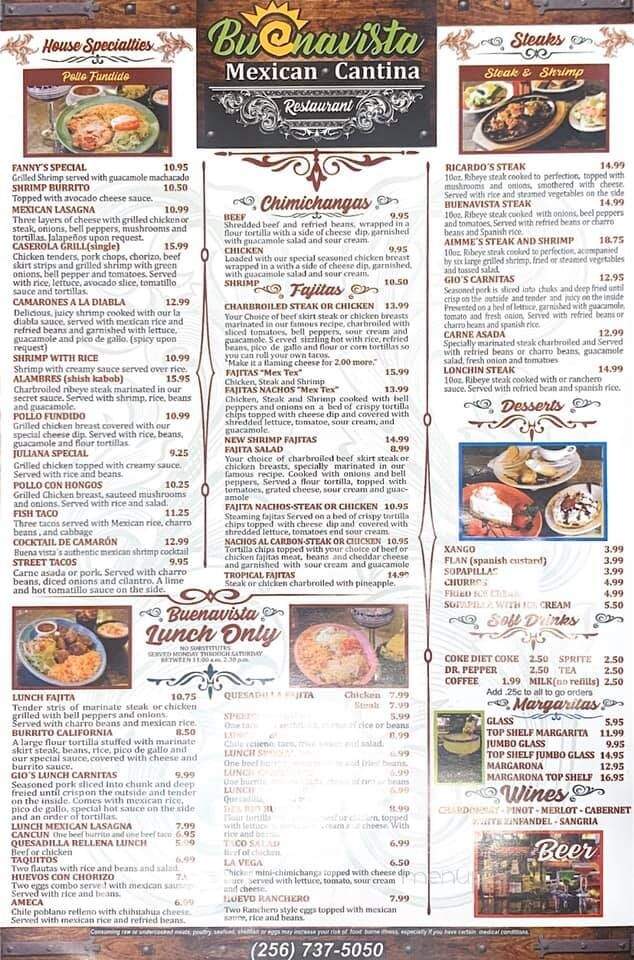 Buenavista Mexican Restaurant - Cullman, AL menu_pic