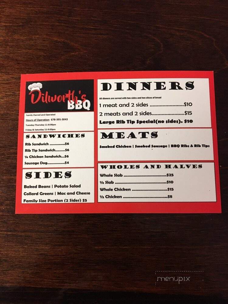 Dilworth's BBQ - Lithonia, GA menu_pic