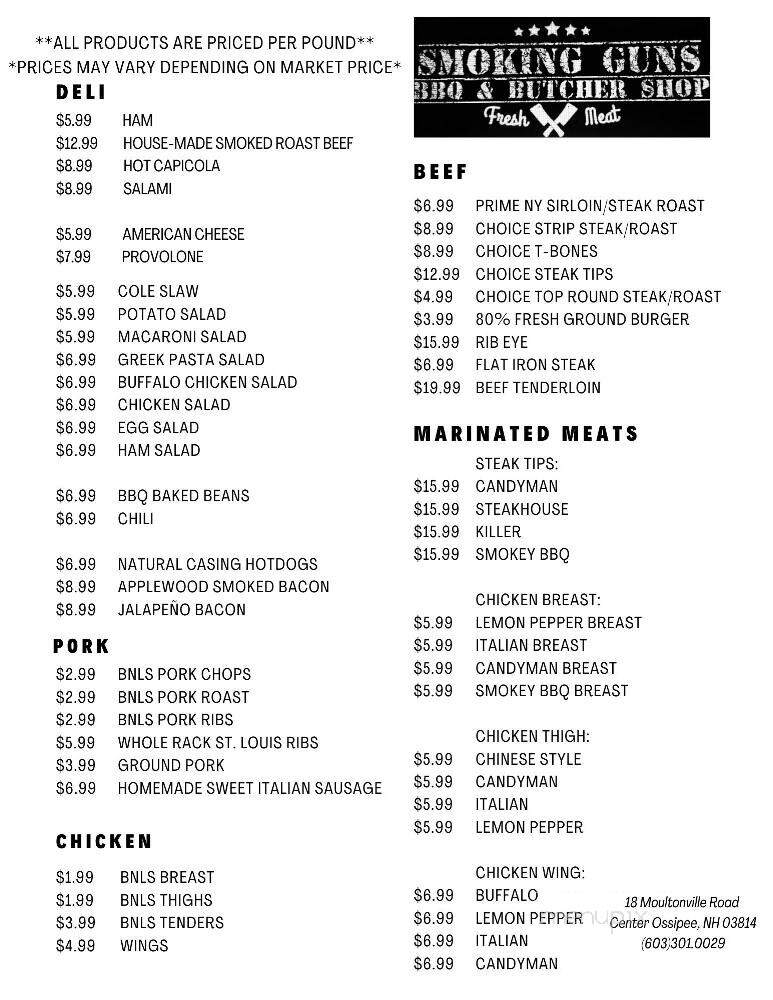 Smoking Guns BBQ - Ossipee, NH menu_pic