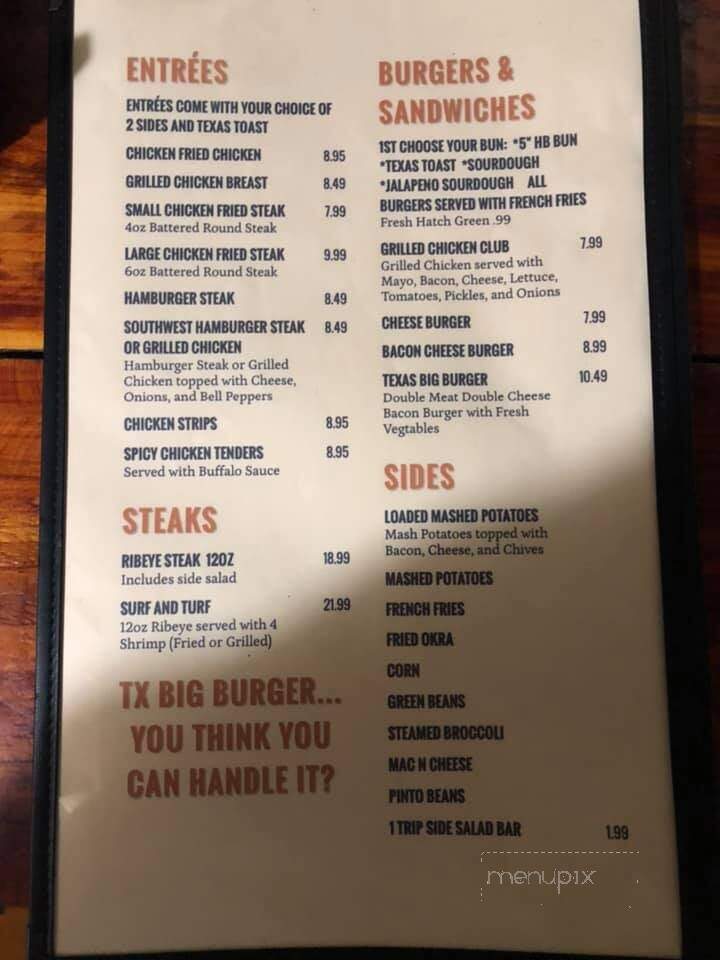 Online Menu of Backwoods Texas Style Grill, Cross Plains, TX