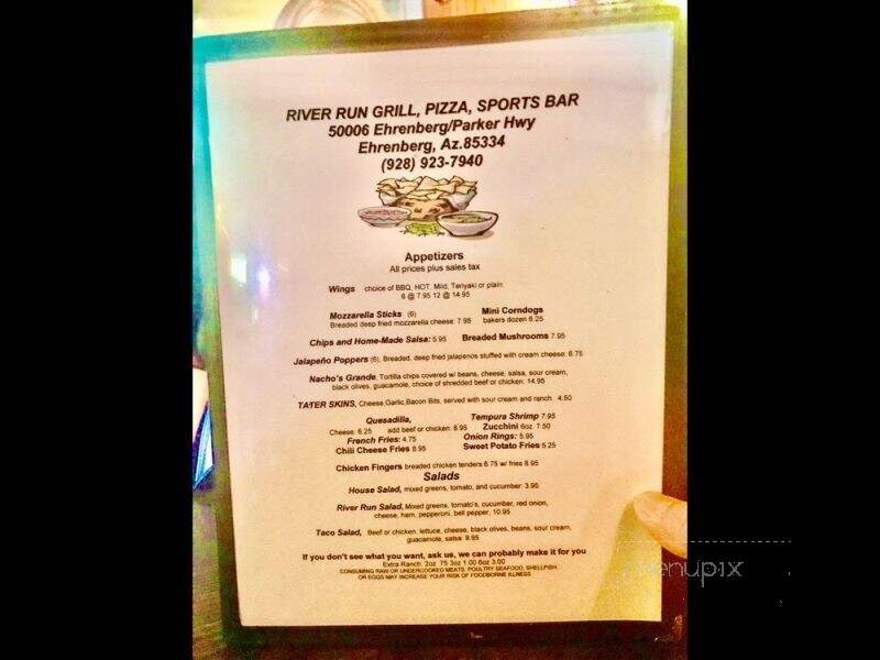 River Run Grill Pizza - Ehrenberg, AZ menu_pic