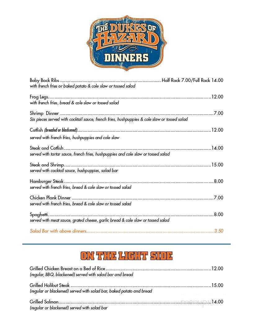 Dukes of Hazzard - Hazard, KY menu_pic