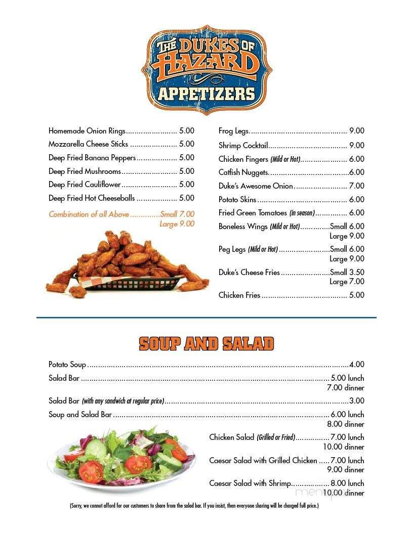 Dukes of Hazzard - Hazard, KY menu_pic