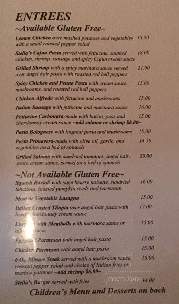 Stella's Italian restaurant - Taos, NM menu_pic