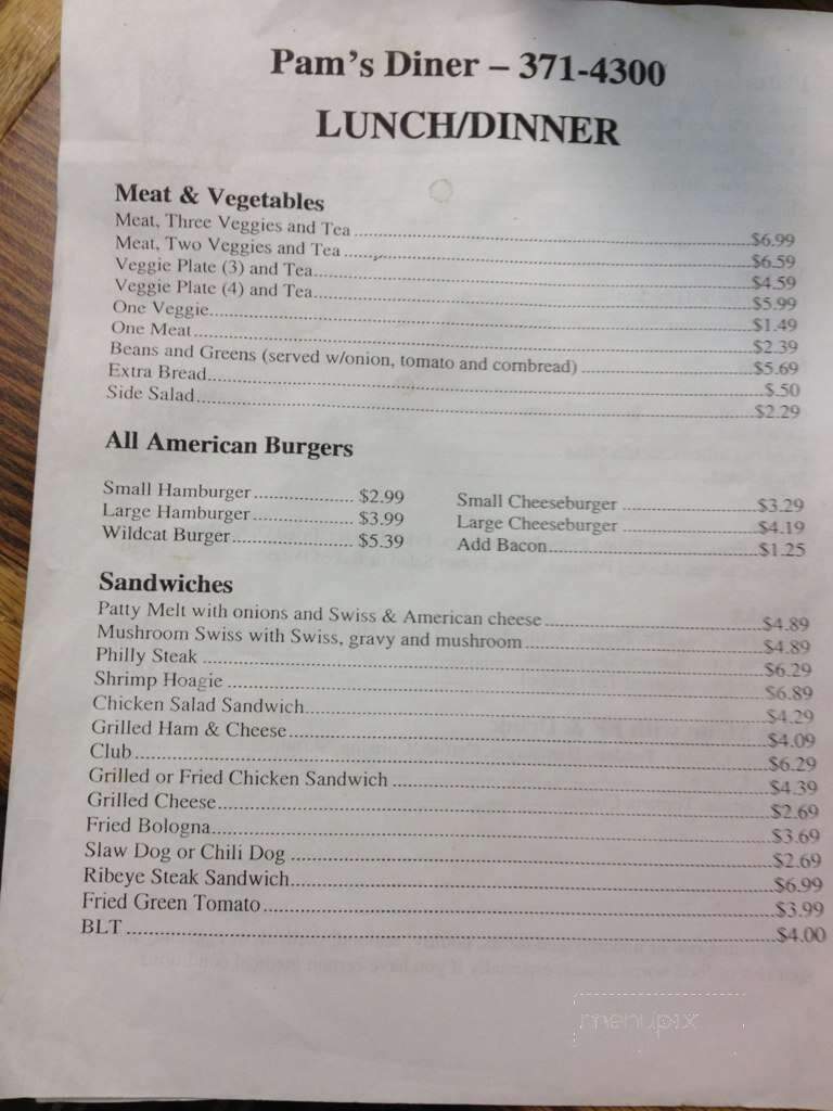 Pam's Diner - Moundville, AL menu_pic