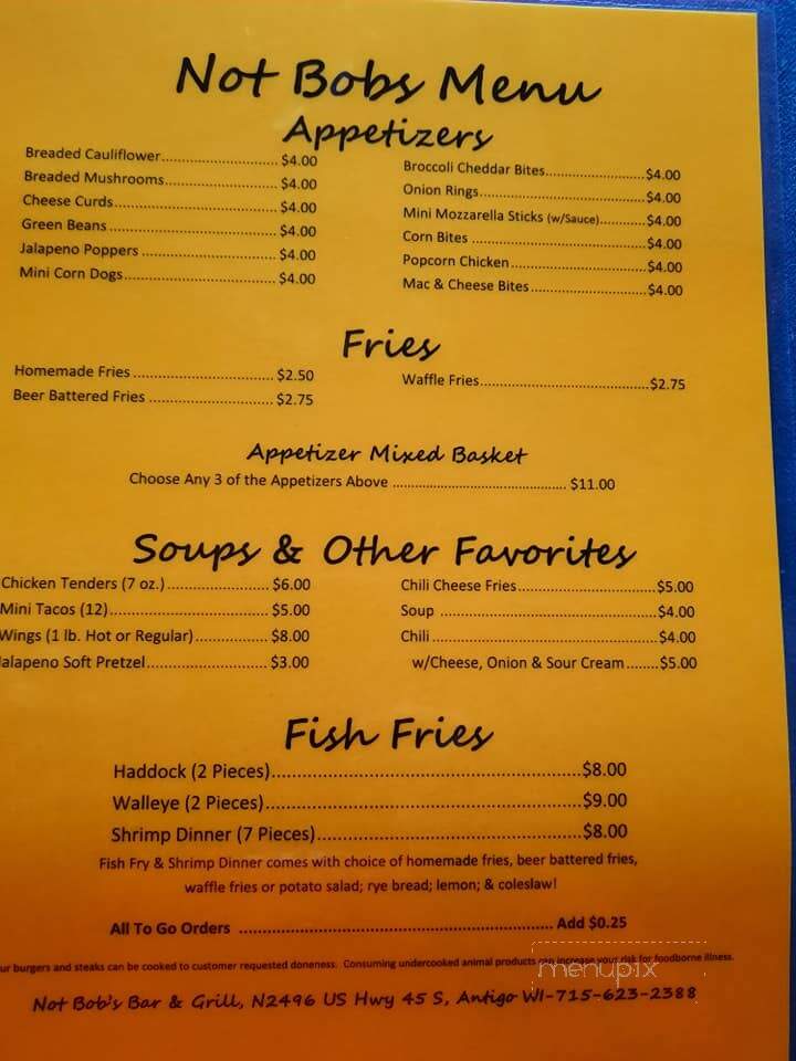 Not Bob's Bar - Antigo, WI menu_pic