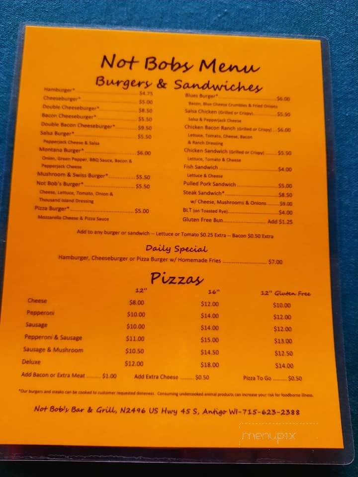 Not Bob's Bar - Antigo, WI menu_pic