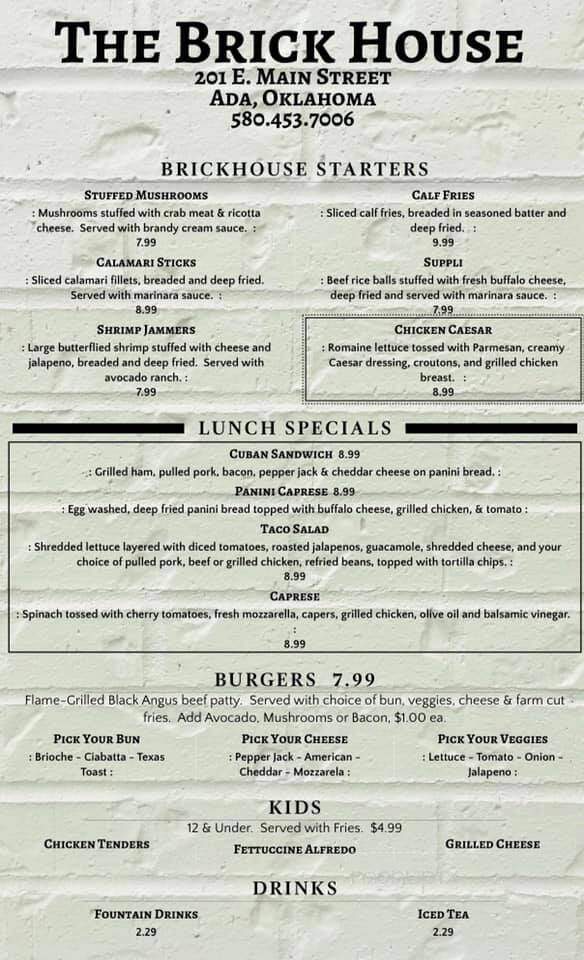 Bricks Restaurant - Ada, OK menu_pic