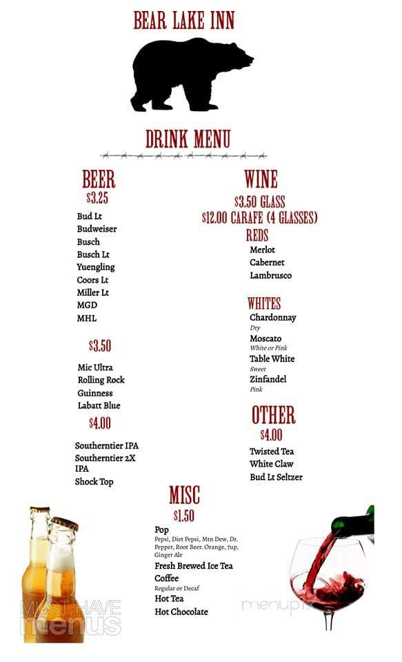 Bear Lake Inn - Bear Lake, PA menu_pic