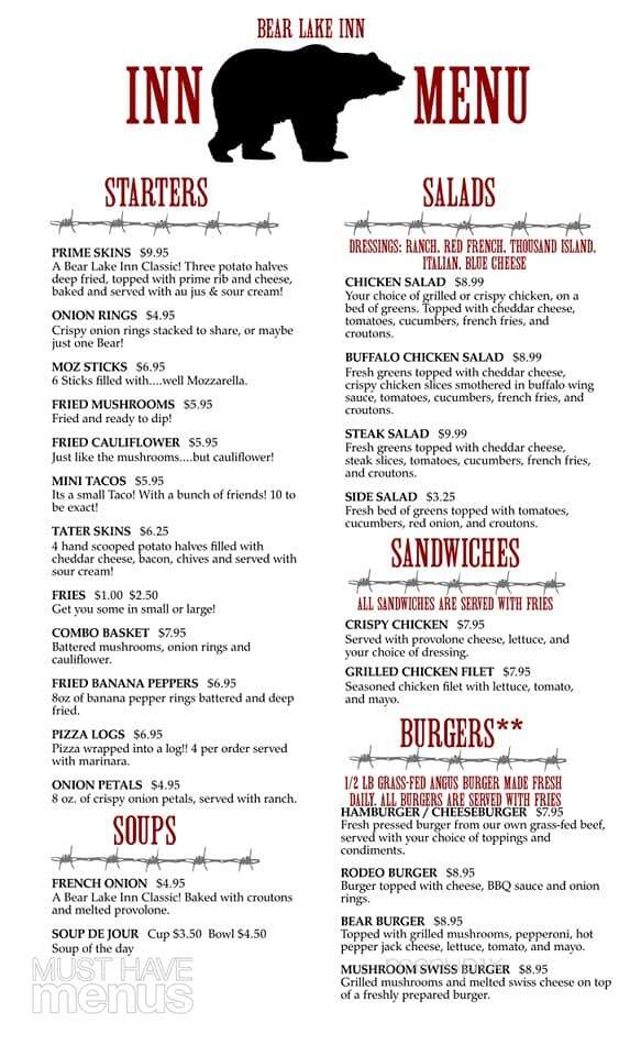 Bear Lake Inn - Bear Lake, PA menu_pic