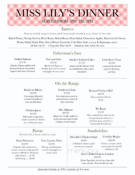 Miss Lily's Cafe & Catering - Townsend, TN menu_pic