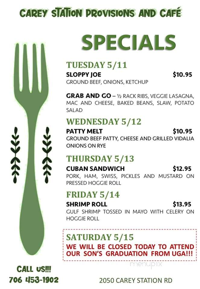 Carey Station Provisions - Greensboro, GA menu_pic