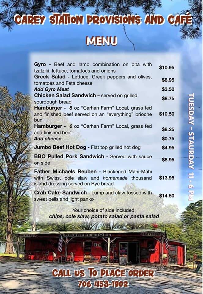 Carey Station Provisions - Greensboro, GA menu_pic