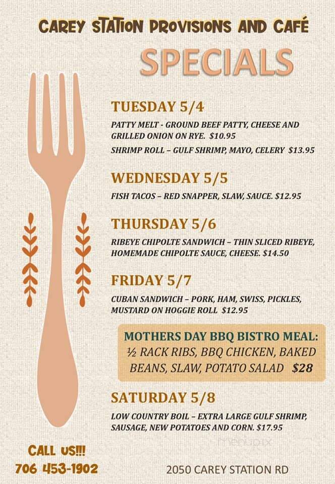 Carey Station Provisions - Greensboro, GA menu_pic