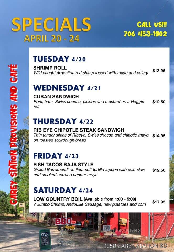Carey Station Provisions - Greensboro, GA menu_pic