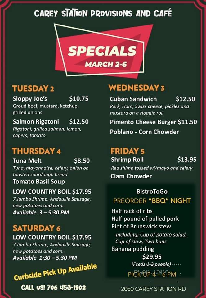 Carey Station Provisions - Greensboro, GA menu_pic