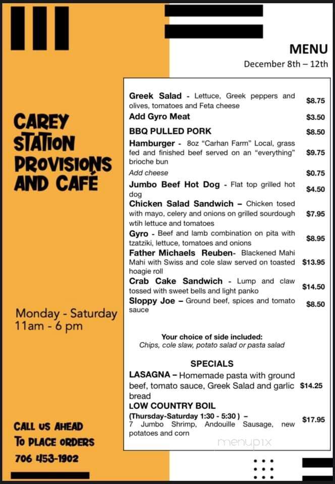 Carey Station Provisions - Greensboro, GA menu_pic