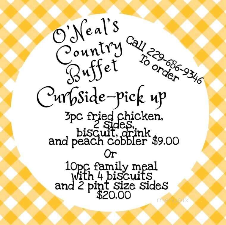 O'Neal's Country Buffet - Thomasville, GA menu_pic