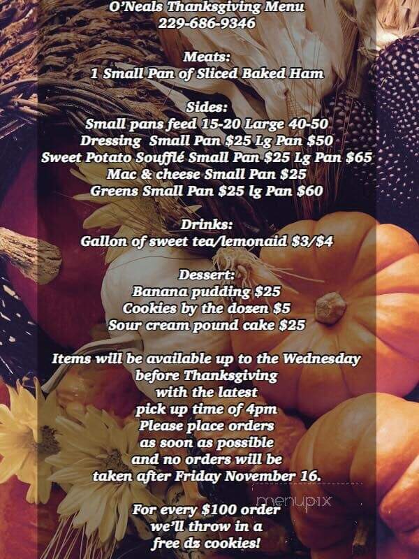 O'Neal's Country Buffet - Thomasville, GA menu_pic