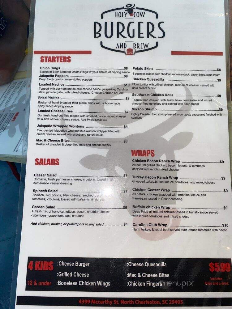 Holy Cow Burgers & Brew Mixson - North Charleston, SC menu_pic