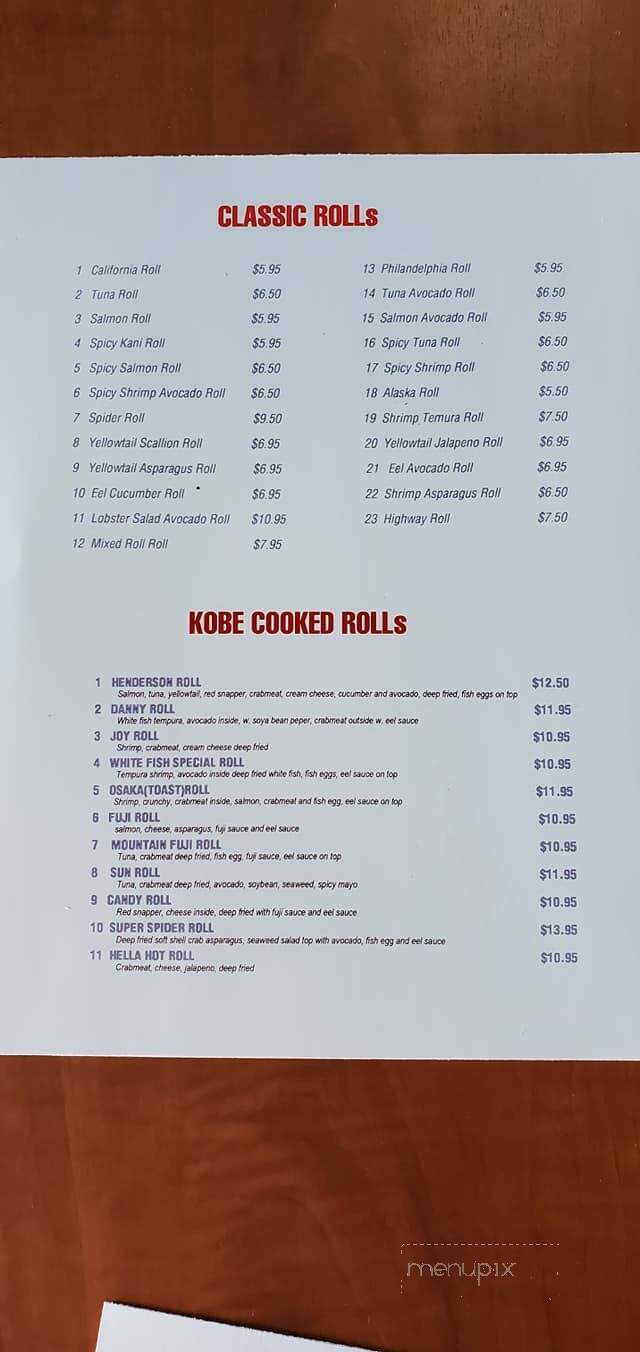Kobe Express Japanese Cuisine - Hartwell, GA menu_pic
