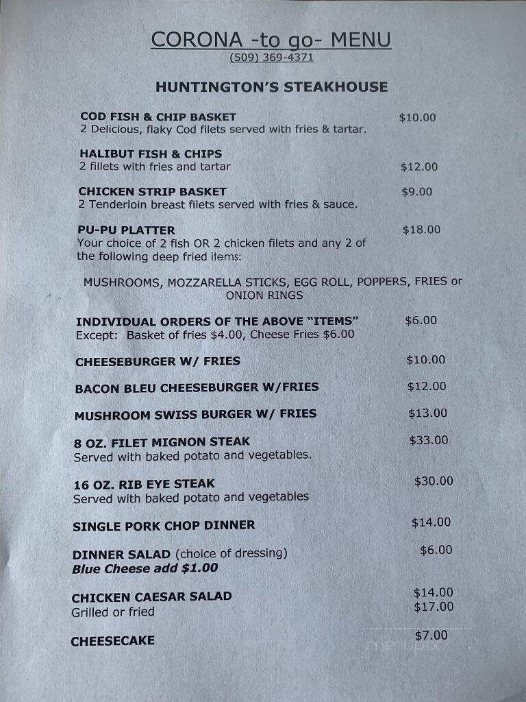 Huntington's Bar & Grill - Klickitat, WA menu_pic