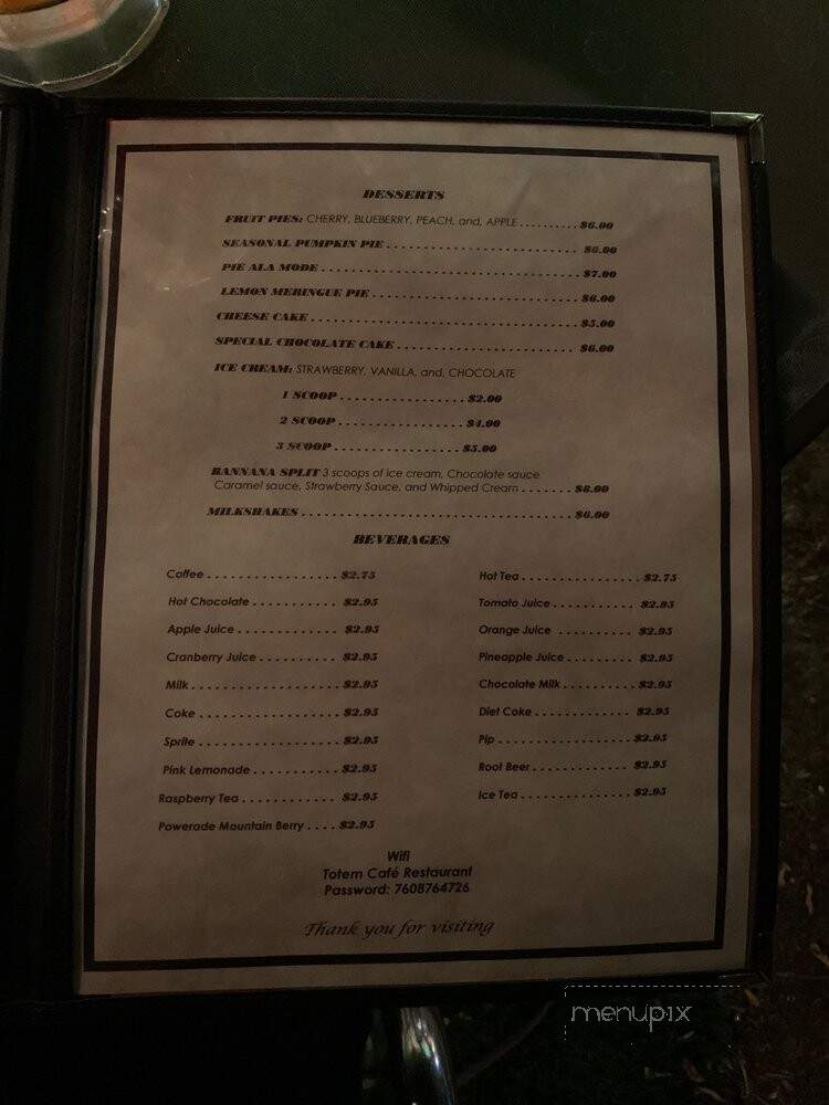 Totem Cafe - Lone Pine, CA menu_pic