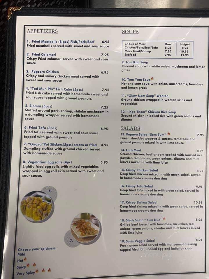Surin Thai Restaurant - Banning, CA menu_pic