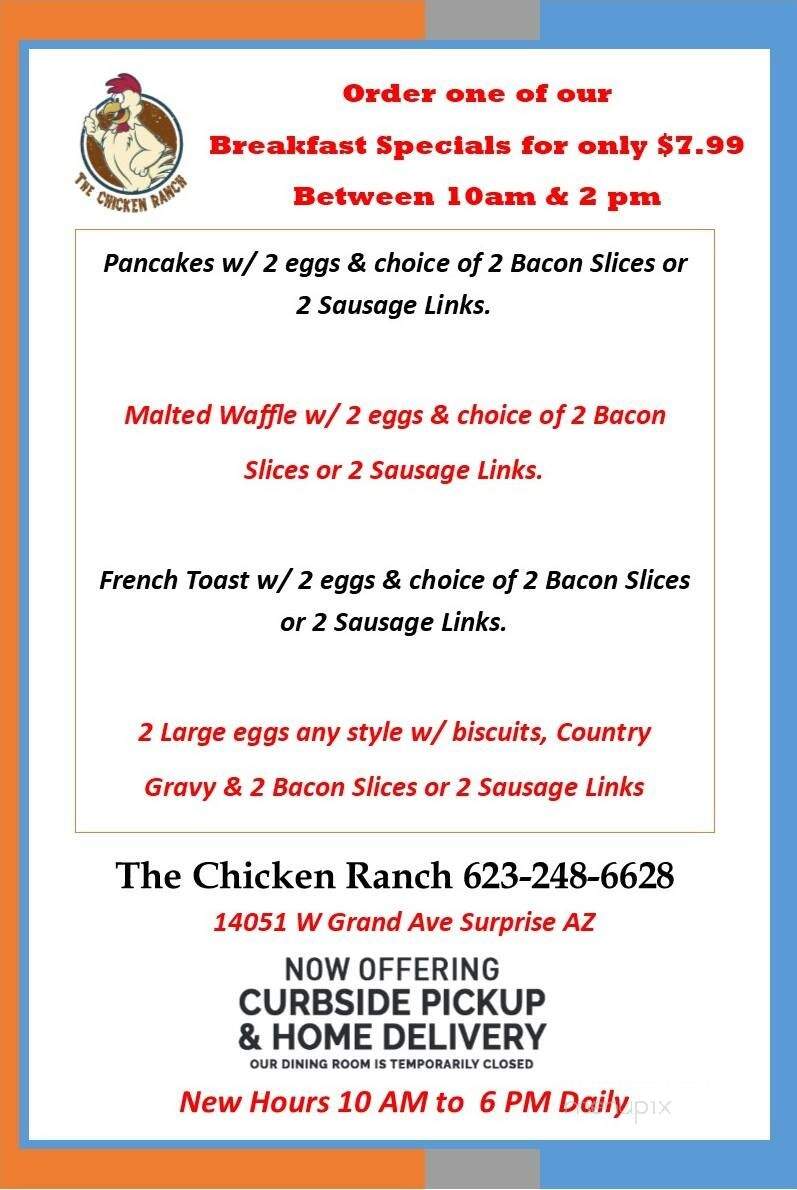 Menu of The Chicken Ranch in Surprise, AZ 85374