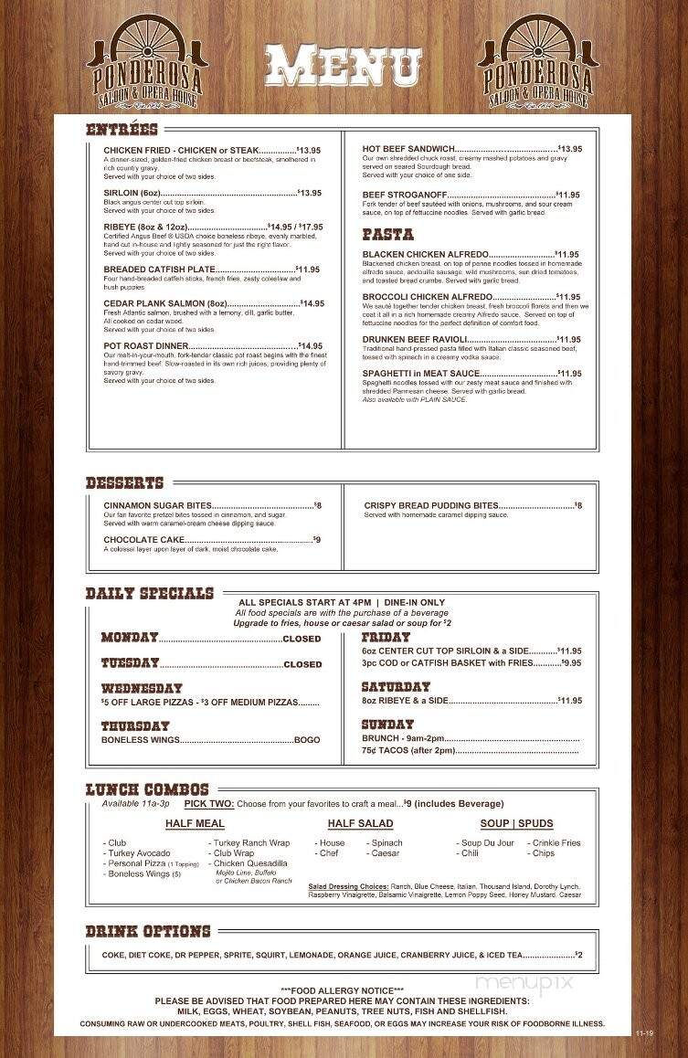 Ponderosa Saloon - Weston, NE menu_pic