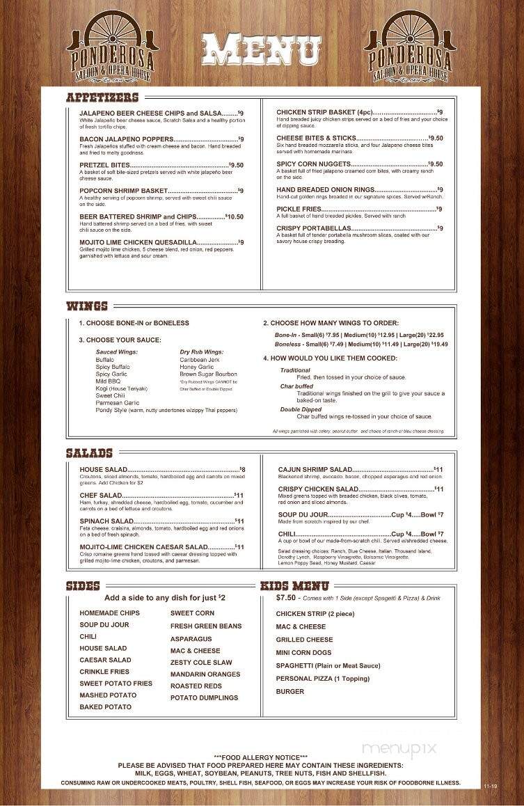 Ponderosa Saloon - Weston, NE menu_pic