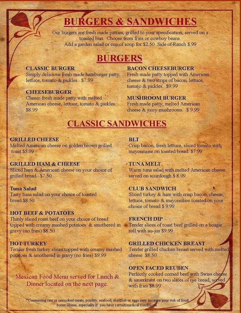 Stagecoach Restaurant - Quartzsite, AZ menu_pic