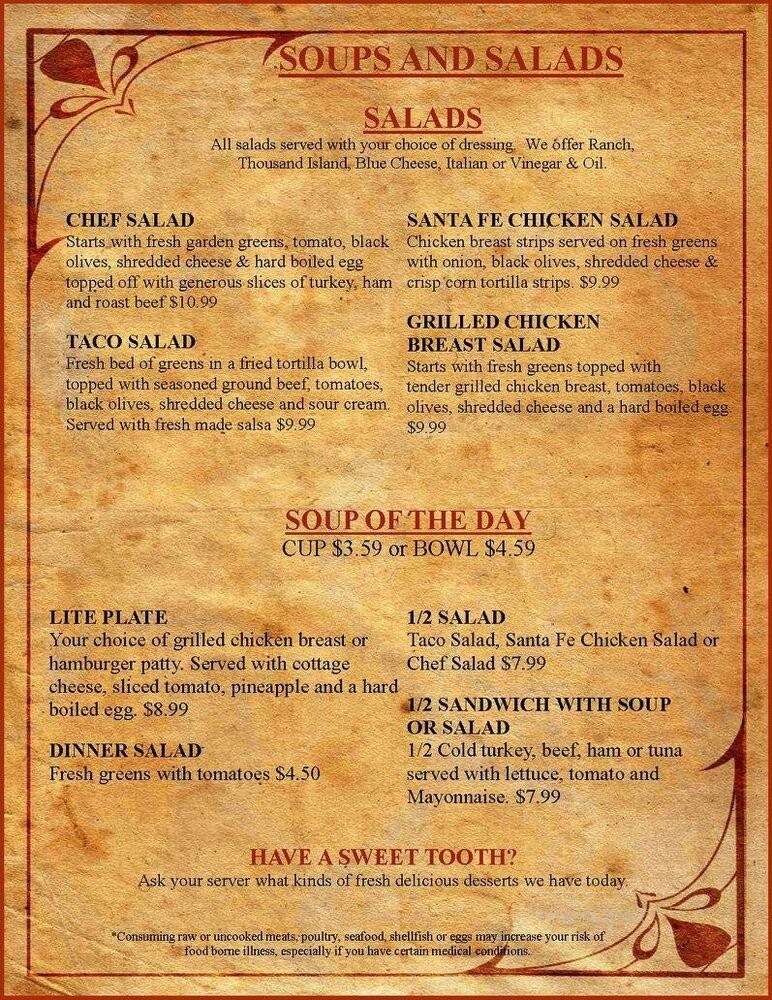 Stagecoach Restaurant - Quartzsite, AZ menu_pic