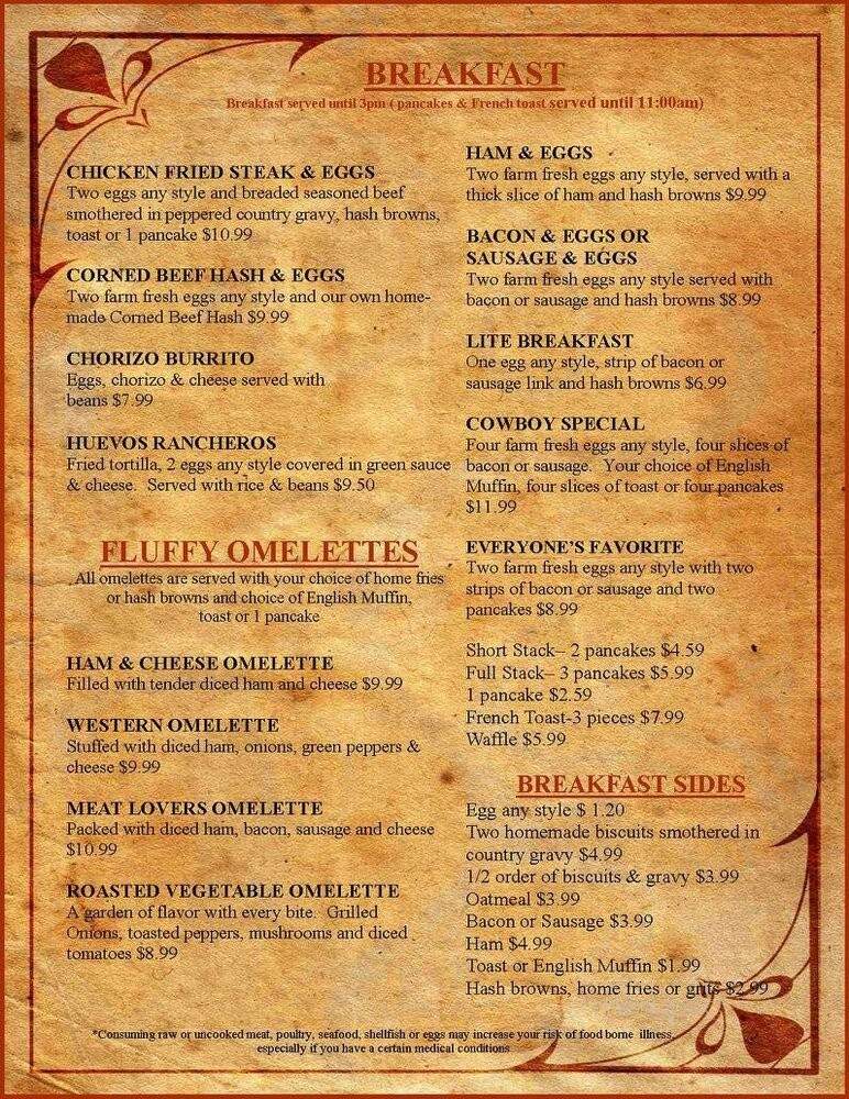 Stagecoach Restaurant - Quartzsite, AZ menu_pic
